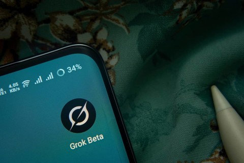 Dhaka, Bangladesh- 07 May 2025: Grok Beta app icon is seen on smartphone