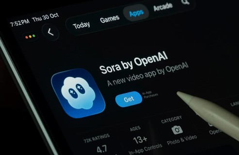 Dhaka, Bangladesh- 30 Oct 2025: Sora Ai app displayed on a iPad screen in dark mode with a digital