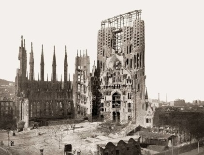 Construction site of the Basílica i Temple Expiatori de la Sagrada Família, known as Sagrada