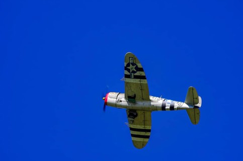 An RC model of a Republic P-47 Thunderbolt during a demonstration as part of an air show at the