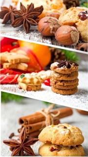 Collage of Christmas cookies and sweets, variation of sweet desserts, lots of unhealthy calories,