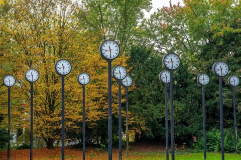 The art installation Zeitfeld in Volksgarten Park in Düsseldorf-Oberbilk, a total of 24 station