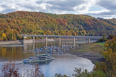 Marina, excursion ship, Talbrücke, Sondern, Olpe, Biggesee, Sauerland, North Rhine-Westphalia,