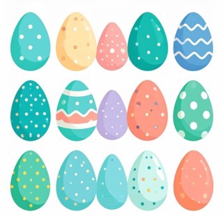 Set of easter eggs flat design on white background, abstract vector wallpaper illustration, banner