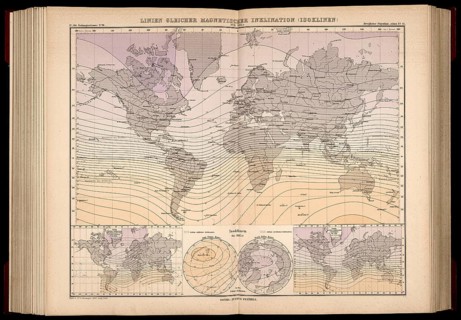 Atlas of Geomagnetism showing magnetic Isoclinic lines or aclinic lines, for the epoch 1885,