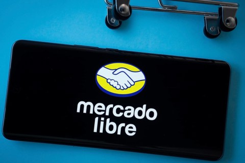 Dhaka, Bangladesh- 03 July 2025: Smartphone screen showing the Mercado Libre logo with shopping