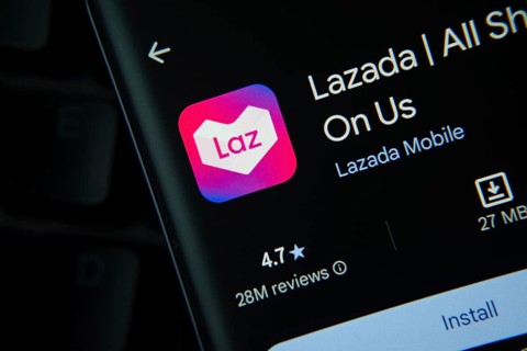 Dhaka, Bangladesh- 27 July 2025: Lazada app from Google Playstore is displayed on a smartphone