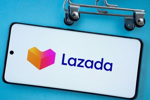 Dhaka, Bangladesh- 03 July 2025: Smartphone screen showing the Lazada logo with shopping cart