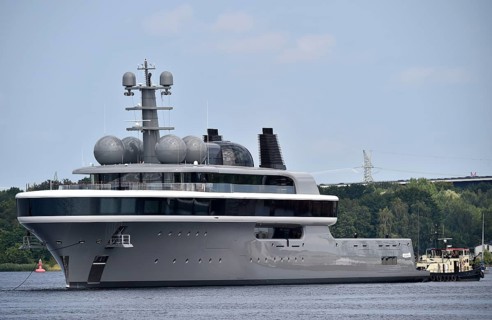 Superyacht COSMOS is undocked from the Lürssen shipyard, Kiel Canal, Kiel Canal, Kiel Canal,