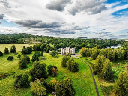 Duns Castle Estate and garden from a dron, Duns, Berwickshire, Scotland, UK