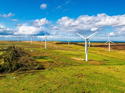 Wind Farm from a drone in southeast Scotland, UK