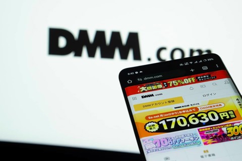 Dhaka, Bangladesh- 03 Oct 2025: Smartphone displaying Dmm.com web interface against Dmm.com logo