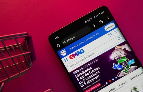 Dhaka, Bangladesh- 03 Oct 2025: A smartphone displaying the Emag website with a shopping cart is