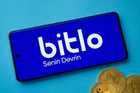 Dhaka, Bangladesh- 03 Sep 2025: Bitlo logo on smartphone screen near Bitcoin coin and QR code on