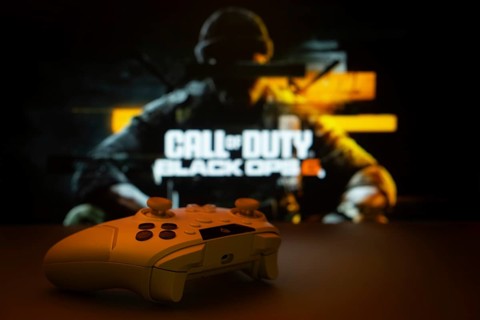 Dhaka, Bangladesh- 06 Sep 2025: A close-up of a white gamepad with Call of Duty Black Ops 6 seen on