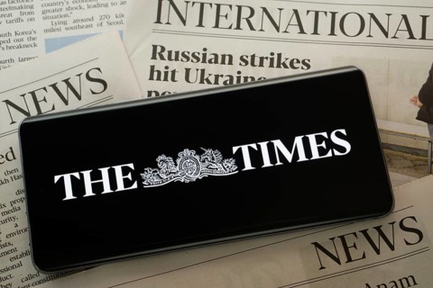 Dhaka, Bangladesh - 18 March 2025: The logo of the times is displayed on a smartphone screen