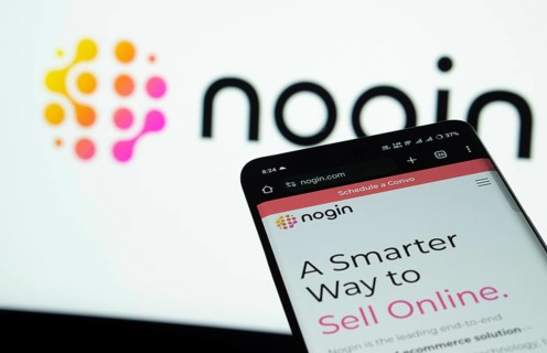 Dhaka, Bangladesh- 03 July 2025: Smartphone displaying nogin web interface against nogin logo