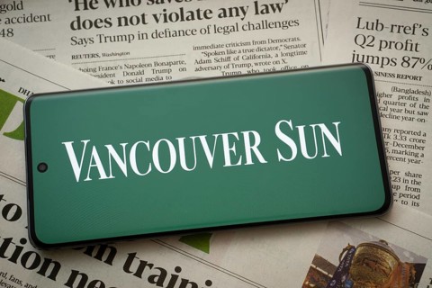 Dhaka, Bangladesh - 18 March 2025: The logo of Vancouver Sun is displayed on a smartphone screen