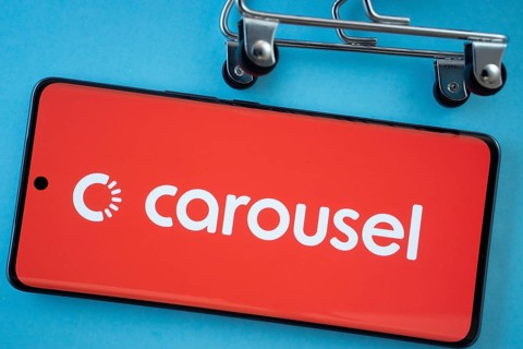 Dhaka, Bangladesh- 03 July 2025: Smartphone screen showing the Carousell logo with shopping cart