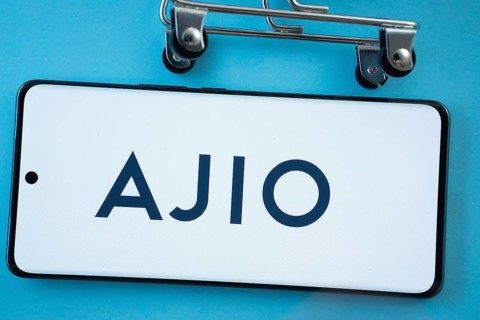 Dhaka, Bangladesh- 03 July 2025: Smartphone screen showing the AJIO logo with shopping cart wheels