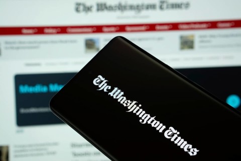 Dhaka, Bangladesh - 18 March 2025: The logo of the washinton times is displayed on a smartphone