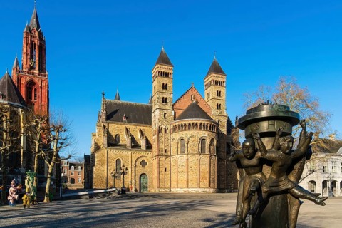 Vrijthof Square with St. Servatius Basilica and Sint-Janskerk in Maastricht, the Netherlands
