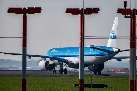 Amsterdam Schiphol Airport, Aalsmeerbaan runway, 18L-36R, KLM Flyer on the runway, Netherlands