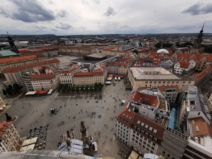 Extensive view of Dresden from above, with many historic buildings, Dresden