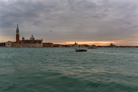 View of the island of San Giorgio Maggiore from Venice at dusk, Venice Lagoon in front, Venice,