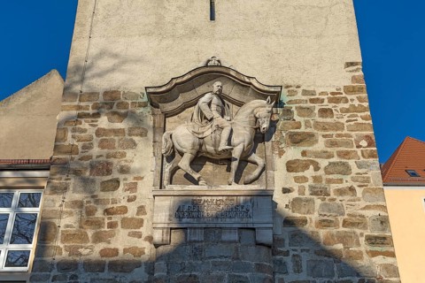 Equestrian statue of King Albert of Saxony, 1828-1902, am Lauenturm, Bautzen, Upper Lusatia,