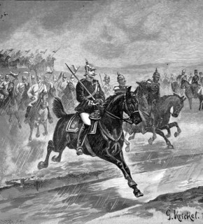 Kaiser Wilhelm at the head of the Garde du Corps regiment attacks it on Bornstedter Feld on June 9,