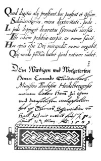 Manuscript of the armless artist Thomas Schweickerus from the year 1584. Thomas Schweicker (* 21