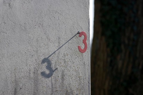 Three, number, house number, shadow, outside, The number 3 appears twice because the attached