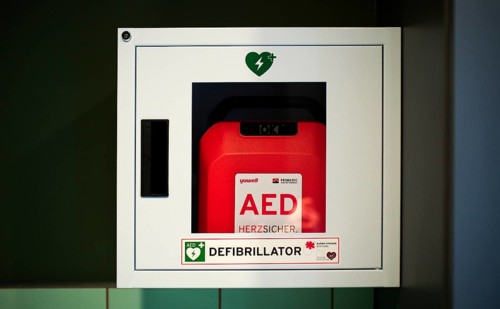AED defibrillator, automated external defibrillator, storage cabinet, protective box, medical