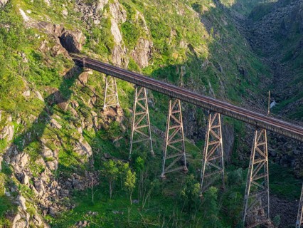 Historic bridge Norddalsbrua, near railway station Bjørnfjell, railway line Kiruna-Narvik, aerial