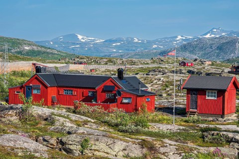 Typical norwegian holiday hut, near Bjørnfjell railway station, at railway line Kiruna-Narvik,