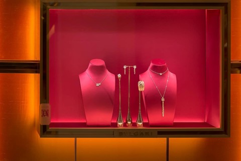 Noble shop window of a Bulgari jewelry store, Venice, Veneto, Italy