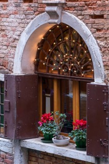 Decorative old window of a residential building, Venice, Veneto, Italy