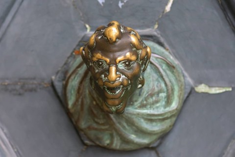 Male head as doorknob, Venice, Veneto, Italy