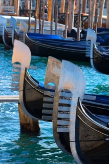 Metal tail on gondolas with six points, they symbolize the six districts of Venice, Venice, Veneto,