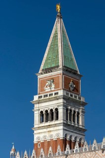 Spire of St. Mark's Campanile, blue sky, Venice, Veneto, Italy