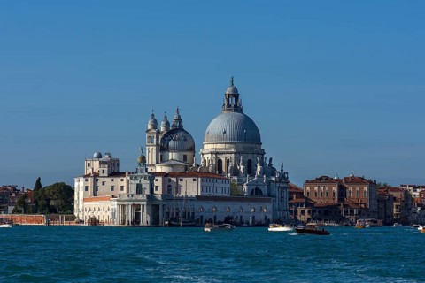Santa Maria della Salute church, blue sky, Venice, Veneto, Italy