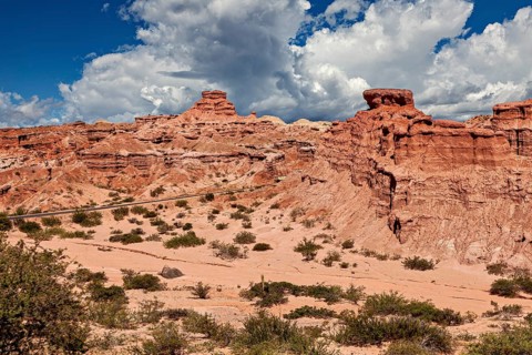 Rocky desert landscape with dramatic sky and red rock formations, The landscape and colorful rock