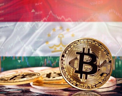 Bitcoin with Tajikistan flag in the background. Investors in cryptocurrency and Blockchain