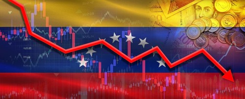 Venezuelan financial crisis on economic graph. Financial fall of Venezuela on economy market
