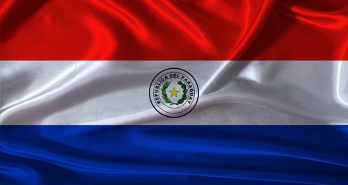 National flag of Paraguay with cloth texture. Paraguay flag with realistic texture background