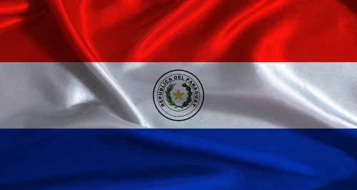 Paraguay flag with cloth textured background. National flag of Paraguay with realistic texture