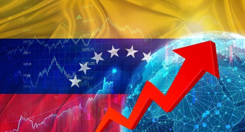 Global financial growth with Venezuela flag. Financial growth with Venezuelan flag on economic
