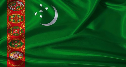 National flag of Turkmenistan with cloth texture. Turkmenistan flag with realistic texture