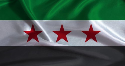 Syria flag with cloth textured background. National flag of Syria with realistic texture